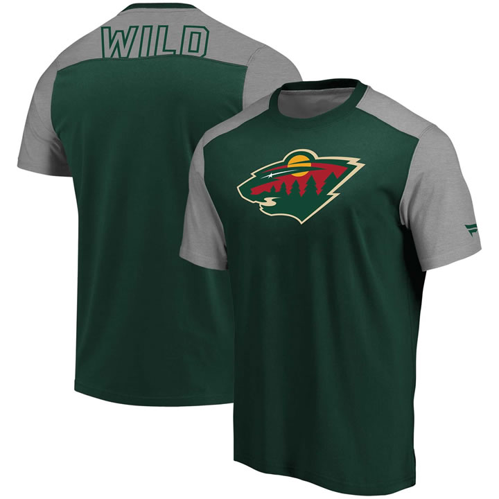 Minnesota Wild Fanatics Branded Iconic Blocked T-Shirt GreenHeathered Gray,We sell and wholesale Minnesota Wild Fanatics Branded Iconic Blocked T-Shirt GreenHeathered Gray on line form chian!